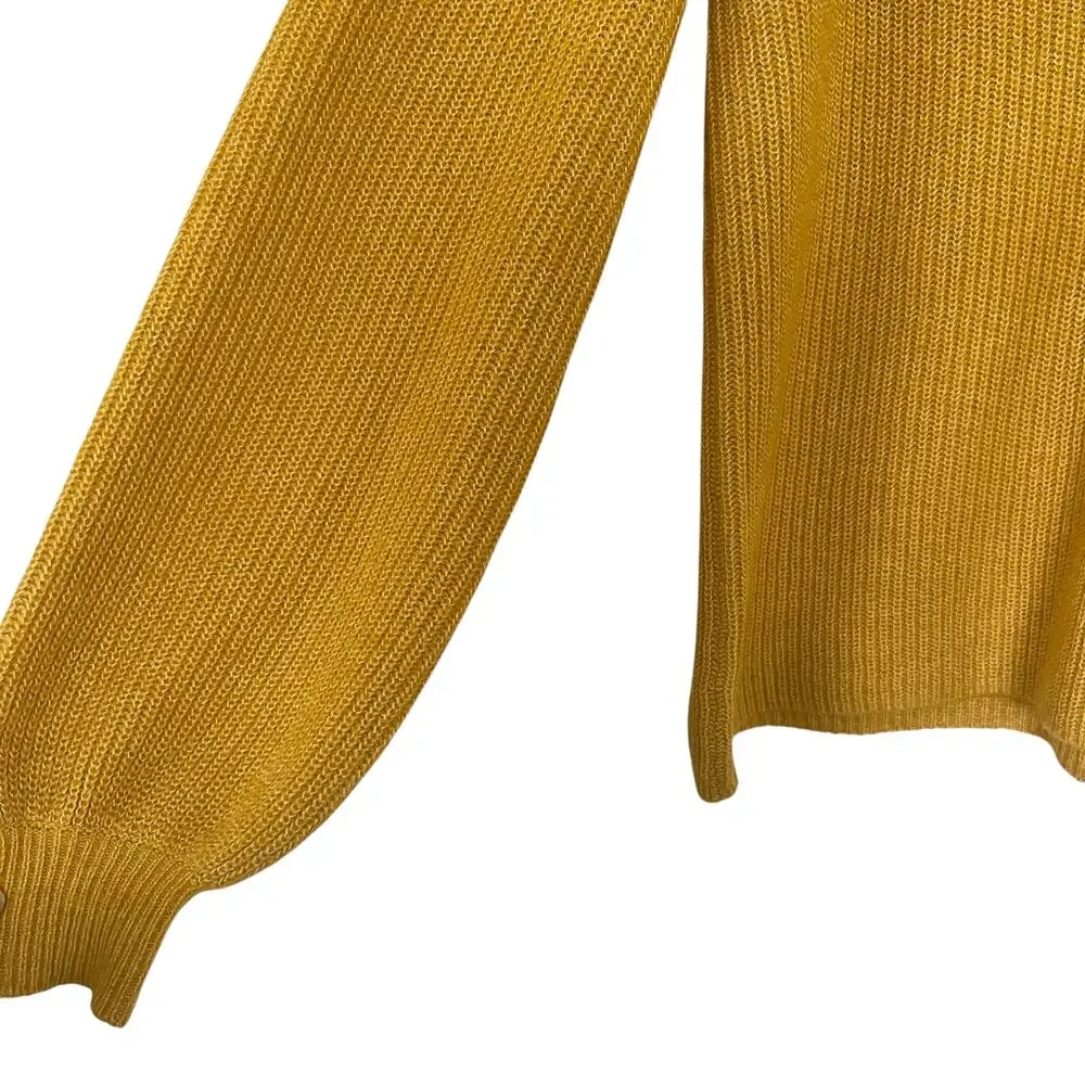 Boden Frill Collar Mustard Yellow Button Front Long Sleeve Sweater Size 4